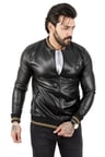 RizzUP Erkek Siyah Dar Kesim Sırtı Aslan Baskılı Taş İşlemeli Suni Deri Ceket / Mont 2200354