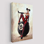 Bilardo Topunun Üstünde Oturan Pub Kızı Duvar Tablosu-6230