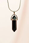Obsidyen Doğal Taşı Zincirli El Yapımı Tasarımlı Kolye Uç: 3,5 cm Zincir: 20 cm Kutulu