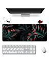SonicTouch Bohem Palmiye Yapraklı Siyah Gamer Oyuncu Dikişsiz Sıvı Geçirmez Klavye Mouse Pad 32x70Cm