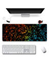 SonicTouch Mavi Turuncu Neon Matematik Tahtası Gamer Oyuncu Dikişsiz Klavye Mouse Pad 32x70Cm