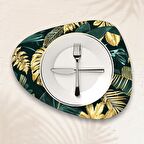 Valerine Life Yeşil Gold Palmiye Yaprak Desenli Amerikan Deri Kaymaz Yıkanabilir Servis Altlığı 12 Parça 6 Kişilik