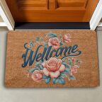 Valerine Life Sarmaşık Pembe Güller Welcome Kapı Önü Paspası 45x70cm