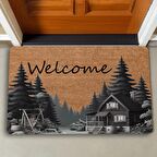 Valerine Life Orman Evi Temalı Çam Ağaçlı Welcome Kapı Önü Paspası 45x70cm