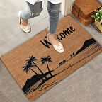 Valerine Life Palmiye Ağaçlı Dağ Manzaralı Welcome Kapı Önü Paspası 45x70cm
