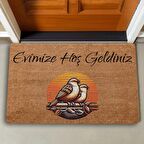 Valerine Life Gün Batımı ve Huzurlu Kuş Çifti Evimize Hoş Geldiniz Kapı Önü Paspası 45x70cm