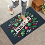 Valerine Life Noel Yılbaşı Topları ve Yeşil Yapraklar Welcome Kapı Önü Paspası 45x70cm