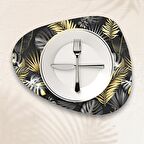 Valerine Life Gri Gold Palmiye Yaprağı Desenli Amerikan Deri Kaymaz Yıkanabilir Servis Altlığı 12 Parça 6 Kişilik