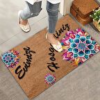Valerine Life Mandala Mavi Çiçek Evimize Hoş Geldiniz Kapı Önü Paspası 45x70cm