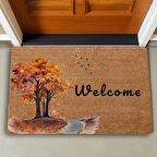 Valerine Life Ağaç ve Kuşlar Sonbahar Temalı Welcome Kapı Önü Paspası 45x70cm