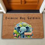 Valerine Life Şirin Fil ve Orman Temalı Evimize Hoş Geldiniz Kapı Önü Paspası 45x70cm