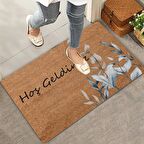 Valerine Life Zarif Gri Beyaz Yapraklar Hoş Geldiniz Kapı Önü Paspası 45x70cm