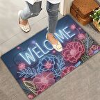 Valerine Life Neon Zambak Çiçekleri Welcome Kapı Önü Paspası 45x70cm