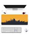 SonicTouch Şehir Silüeti Tema Sarı Siyah Gamer Oyuncu Dikişsiz Su Geçirmez Klavye Mouse Pad 32x70Cm