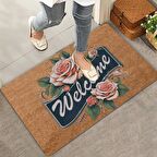 Valerine Life Pembe Gonca Gül Welcome Kapı Önü Paspası 45x70cm