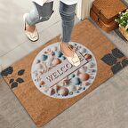 Valerine Life Midye Kabuklu ve Yaprak Desenli Welcome Kapı Önü Paspası 45x70cm