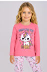 Kız Çocuk Baskılı Uzun Kollu %100 Pamuklu Pijama Takımı 5/8 Yaş