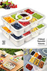Tilbe Home 2'li 8 Bölmeli Kilit Kapaklı Taşınabilir Saklama Kabı Kahvaltılık Organizer Piknik Seti Gıda Kutusu