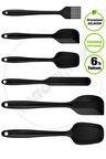 6lı Silikon Fırça Spatula Servis Takımı Yanmaz Yapışmaz Siyah Fırçası Kaşık Bıçak Spatula