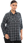 Büyük Beden Ekose Desenli Simli Rahat Kalıp Kadın Gömlek