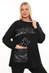 Rahat Kalıp Büyük Beden Kadın Bluz Uzun Kollu Yazı Detaylı Cepli