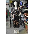 Siyah Rekli Çiçekli Desenli Abiye Yazlık