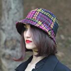 Kışlık Kadın Yün Bermuda Mor Desenli Şapka 9898