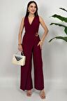 Crimson Icon Kadın Kemer Detaylı Askılı Bol Paça Bordo Tulum – Rahat Şık Yazlık Kombin