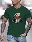 Ayı Sürüş Motosiklet Desen T-shirt,
