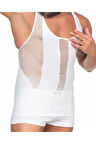 Erkek Dikişsiz File Sporcu Atlet Korse Beyaz E1009b