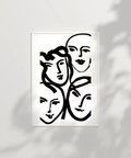 Çerçevesiz Poster Soyut Yüz Çizimleri Minimalist