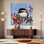 Daldaki Siyah Beyaz Kuş Kanvas Tablo