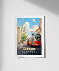 Çerçevesiz Poster Lizbon Tramvayı ve Şehir Manzarası