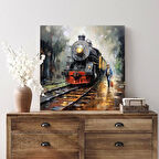 Gece Buharlı Tren Kare Kanvas Tablo