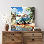 Yeşil Otobüs Kare Kanvas Tablo