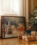 Çerçevesiz Poster Karlar Altında Noel Köyü