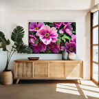 Pembe Mor Çiçek Bahçesi Kanvas Tablo