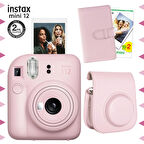 Instax mini 12 Pembe Fotoğraf Makinesi-20'li Film-Laporta Albüm ve Deri Kılıf Seti