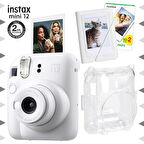 Instax mini 12 Beyaz Fotoğraf Makinesi-20'li Film-Mini Albüm ve Şeffaf Kılıf Seti