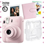 Instax mini 12 Pembe Fotoğraf Makinesi-20'lu Film-Kare Albüm ve Şeffaf Kılıf Seti