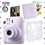 Instax mini 12 Lila Fotoğraf Makinesi-20'lu Film-Kare Albüm ve Şeffaf Kılıf Seti