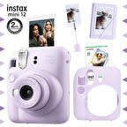 Instax mini 12 Lila Fotoğraf Makinesi-10'lu Film-Kıskaçlı Stand-Mini Albüm ve Silikon Kılıf Seti