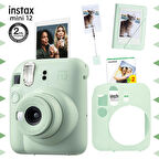 Instax mini 12 Yeşil Fotoğraf Makinesi-20'li Film-Kıskaçlı Stand-Mini Albüm ve Silikon Kılıf Seti