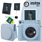 Instax SQ1 Buz Mavi Fotoğraf Makinesi 20li Kare Film Deri Kılıf Pleksi Çerçeve ve Kıskaçlı Stand