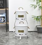 Metal Standlı 2 Katlı Patates Soğan Saklama Kovası Beyaz