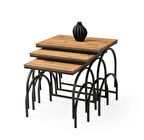 Mstr Ahşap 3 lü Zigon Sehpa Siyah Metal Ayaklı Diş budak