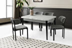 Ortadan Açılır Büyüyen 70x120cm Gri Ahşap Salon Yemek Masa Sandalye Takımı 4 Pelin Sandalyeli