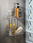 Banyo Rafı 2 Katlı Şampuanlık Hem Vidalı Hem Yapışkan Stickerlı Krom