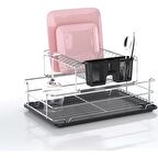 2 Katlı Ayrı Ayrı da Sökülüp Kullanılabilen Tabaklık Bulaşıklık Siyah Tepsili