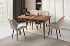 Kelebek Ceviz Renk Ahşap Salon Yemek Masa Sandalye Takımı 4 Vera Sandalyeli Ortadan Açılır Büyüyen 70x120cm